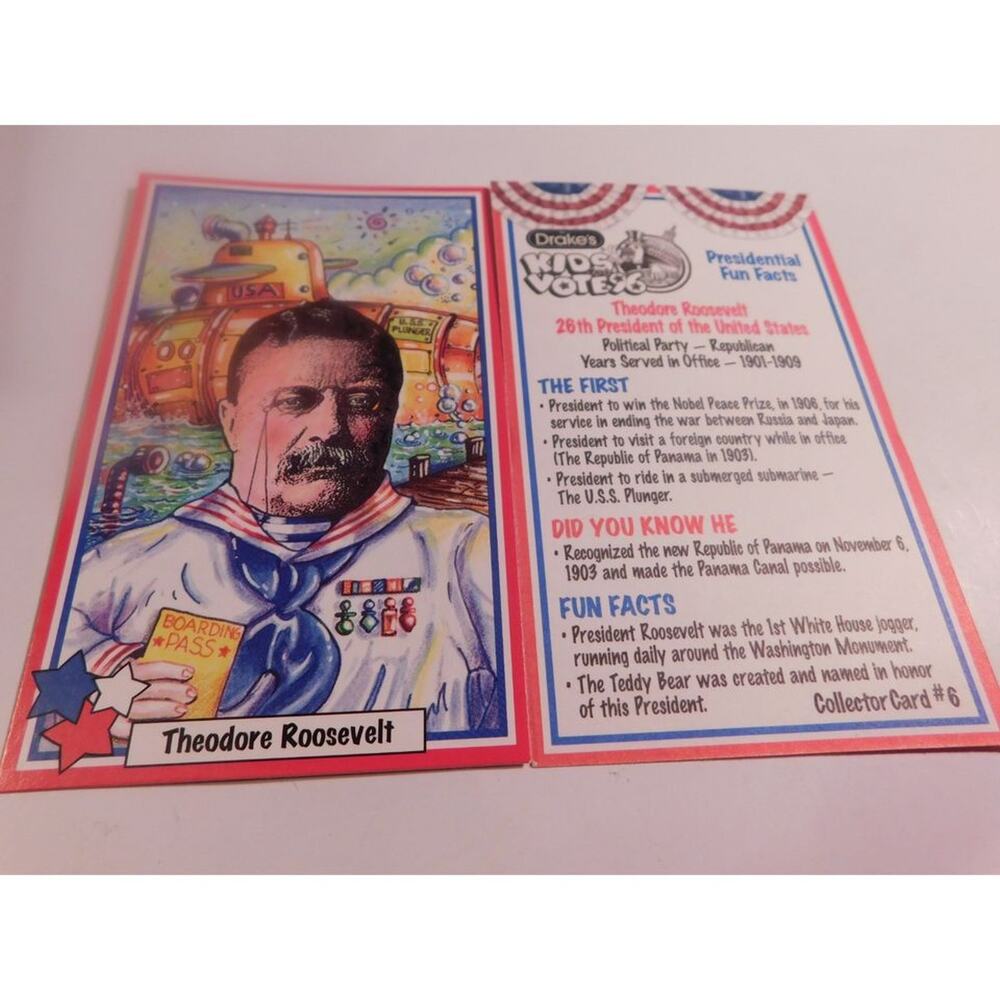 Drakes Kids Vote '96 Theodore Roosevelt Card #6 Rare